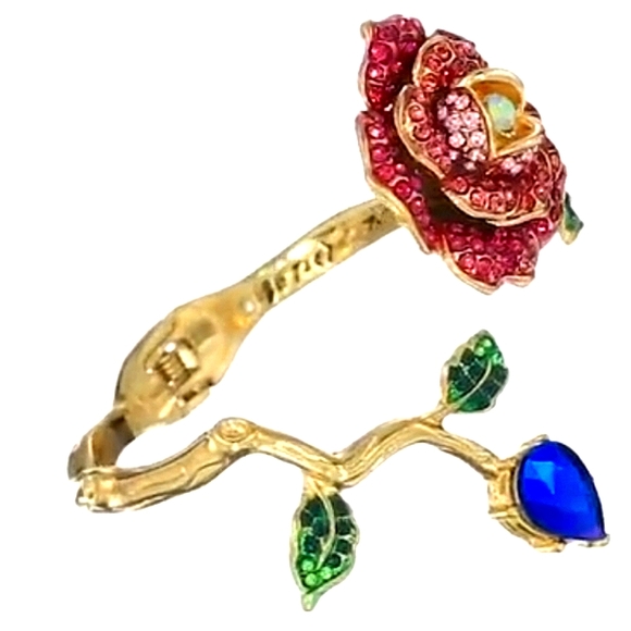 NWT Betsey Johnson Rose Hinged Bangle Bracelet, gold toned - Picture 5 of 17